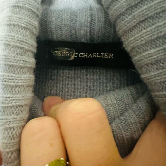 Cedric Charlier Blue Ombré Wool Button Styled Turtleneck Sweater size 4 - Picture 7 of 10